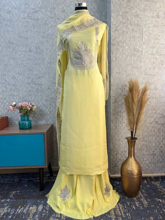Lemon Yellow Sanam’ Tilla Kashmiri Silk Suit