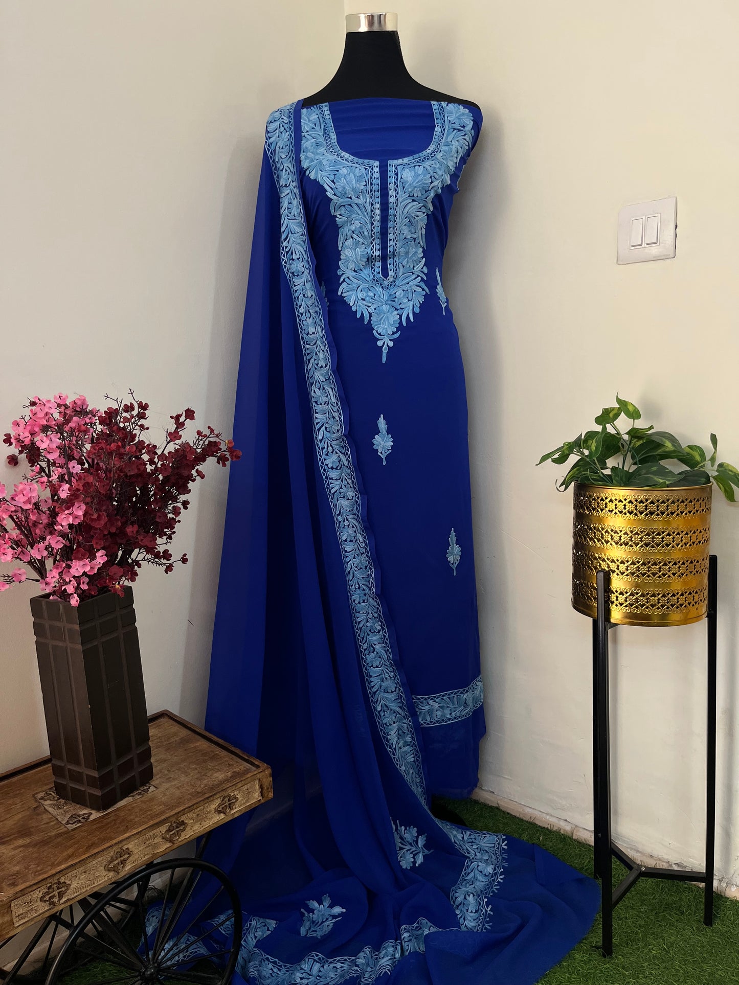 Electric Blue Georgette Kashmiri Suit