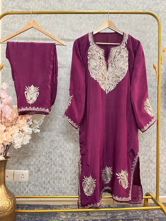 Wine Crape Pheran Set