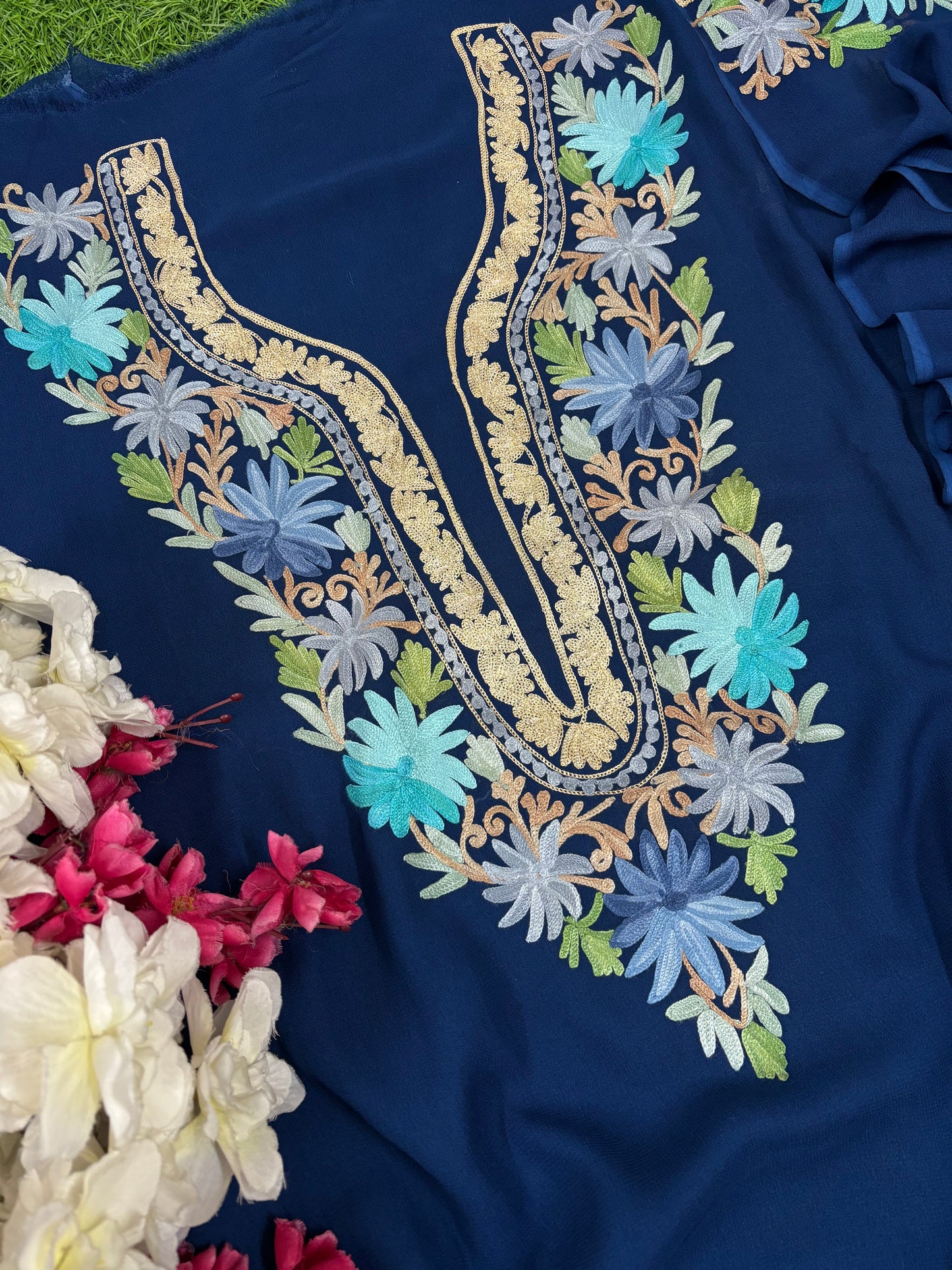 Electric Blue Pure Georgette Kashmiri Suit