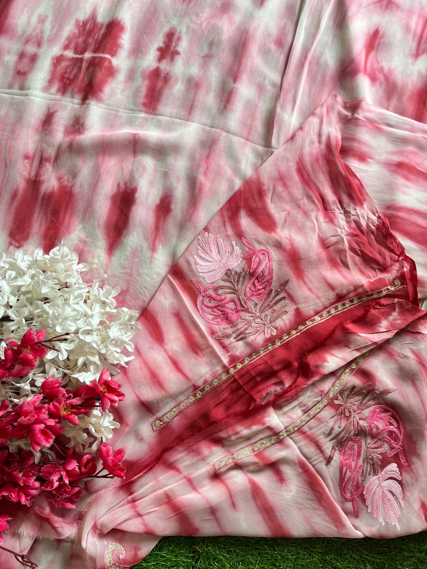 Rose Pink Pure Georgette Ty Dy Kashmiri Suit