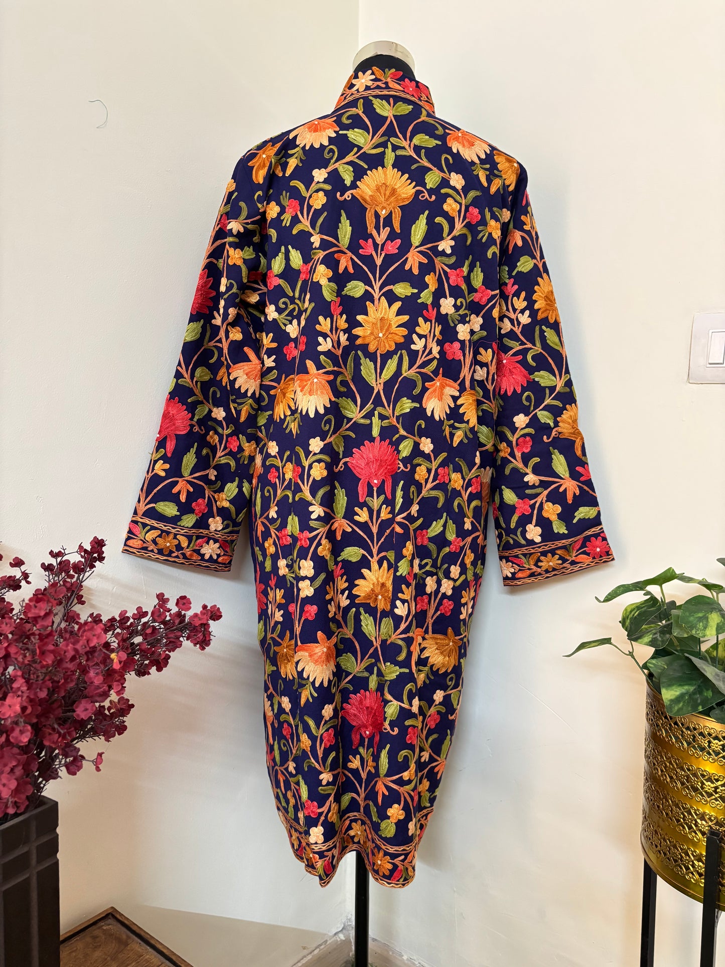 Navy Blue Aari Embroidered Pure Wool Jacket XXL