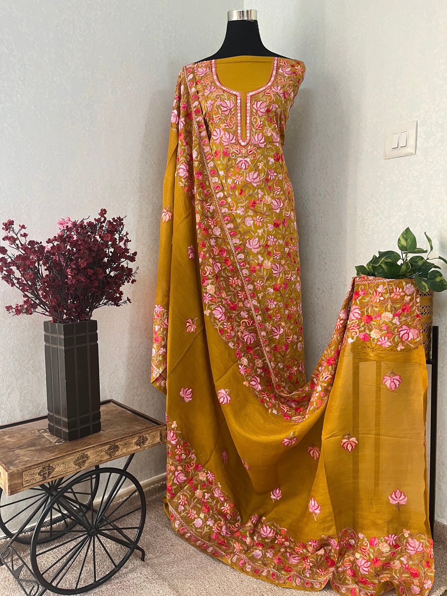 Golden Yellow Cotton Kashmiri Suit