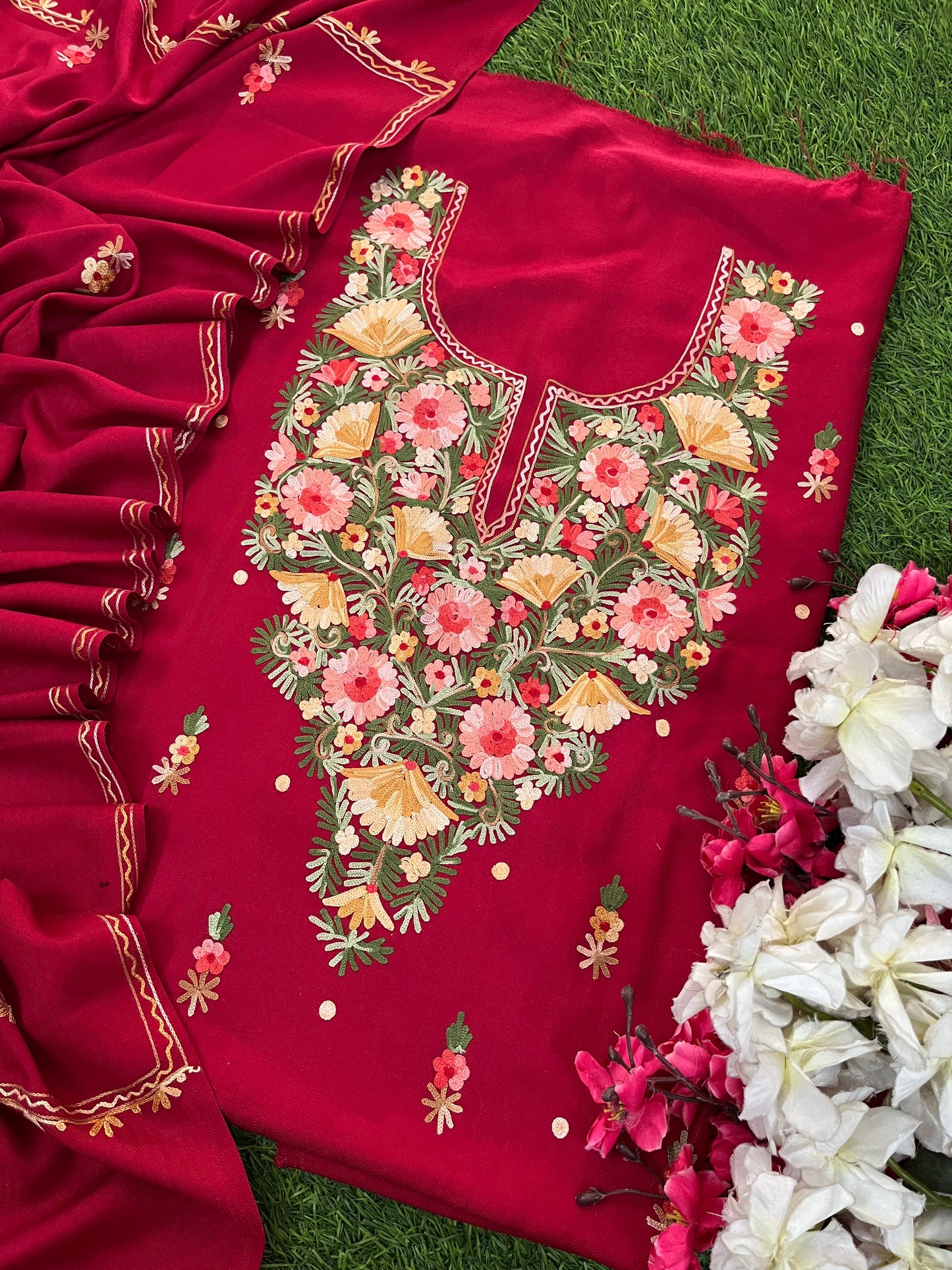 Maroon Woollen Aari Embroidered 3pc suit