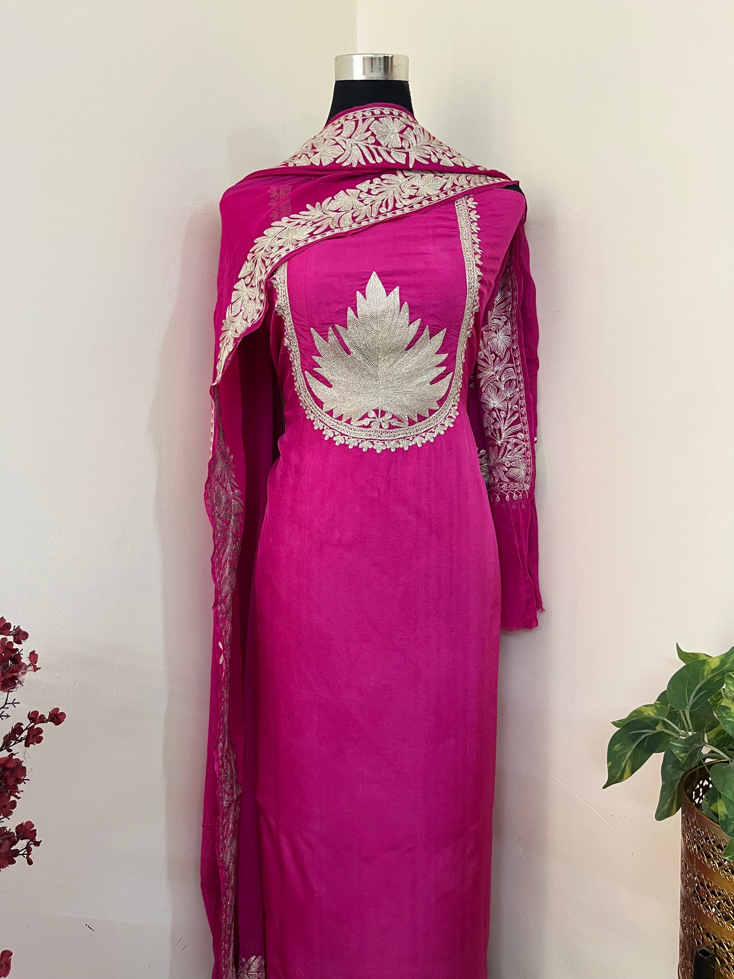 Sanam’ Fuchsia Pink Tilla Embroidered Suit material