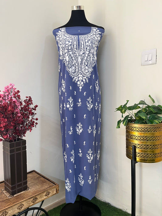 Lilac Georgette Kashmiri Unstitched Kurta Material