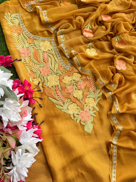 Gold Opada Silk Kashmiri Suits