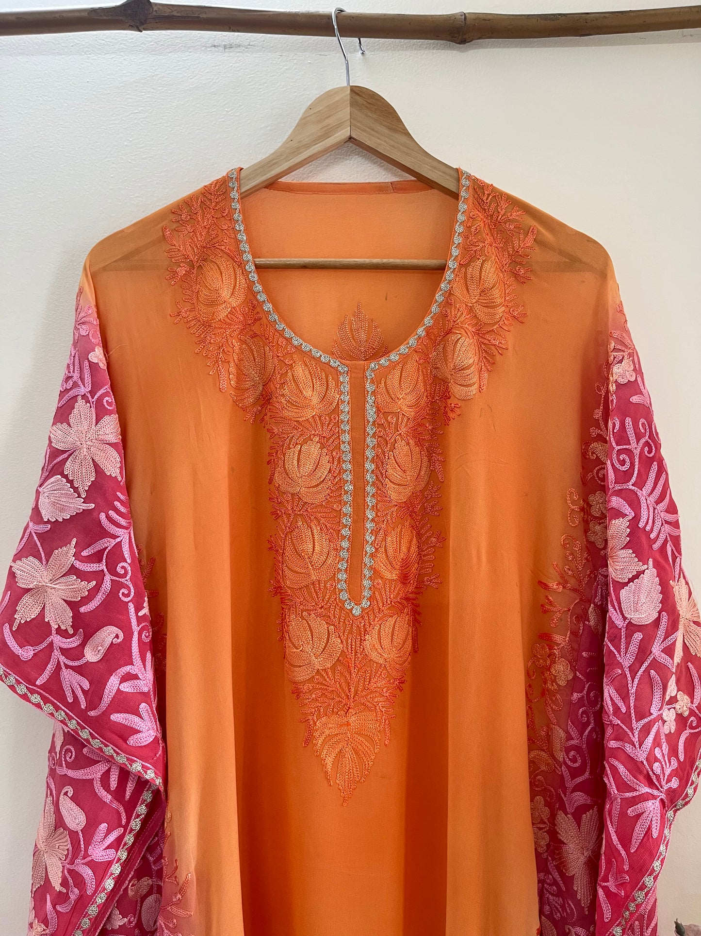 Light Orange Pure Georgette Kashmiri Kaftan