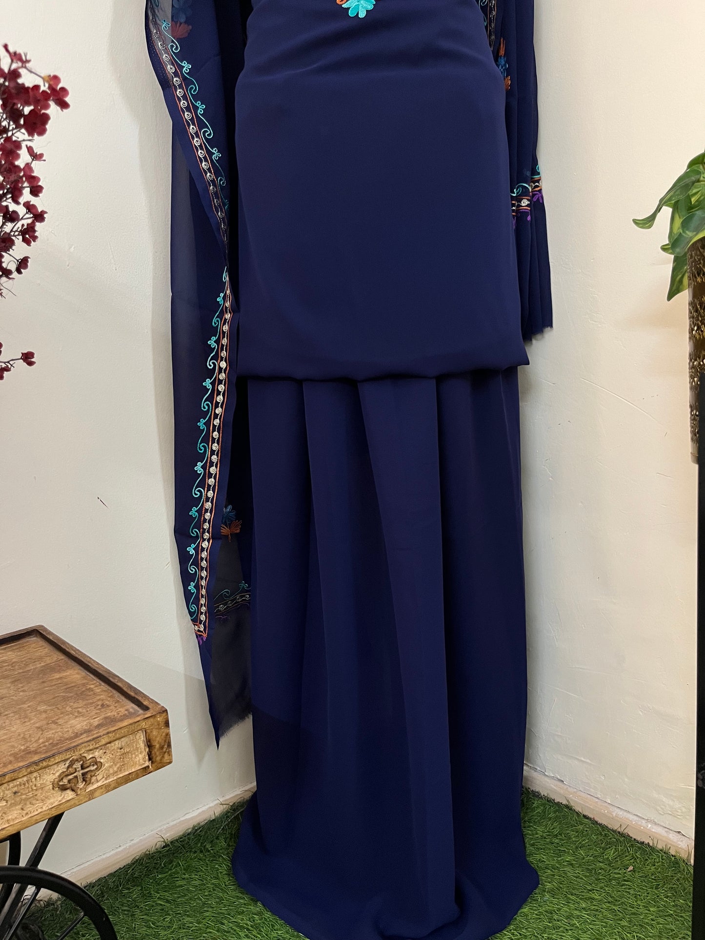 Blue Georgette 3 Pc Aari Embroidered Suit Set