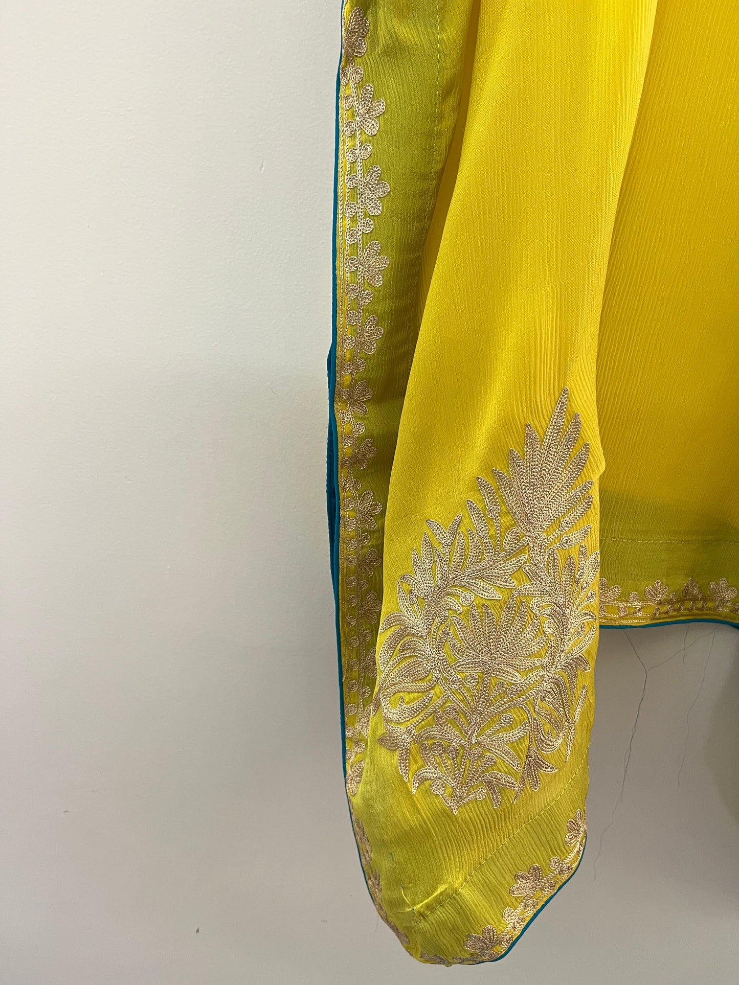 Golden Yellow Pure Chiffon Kashmiri Kaftan