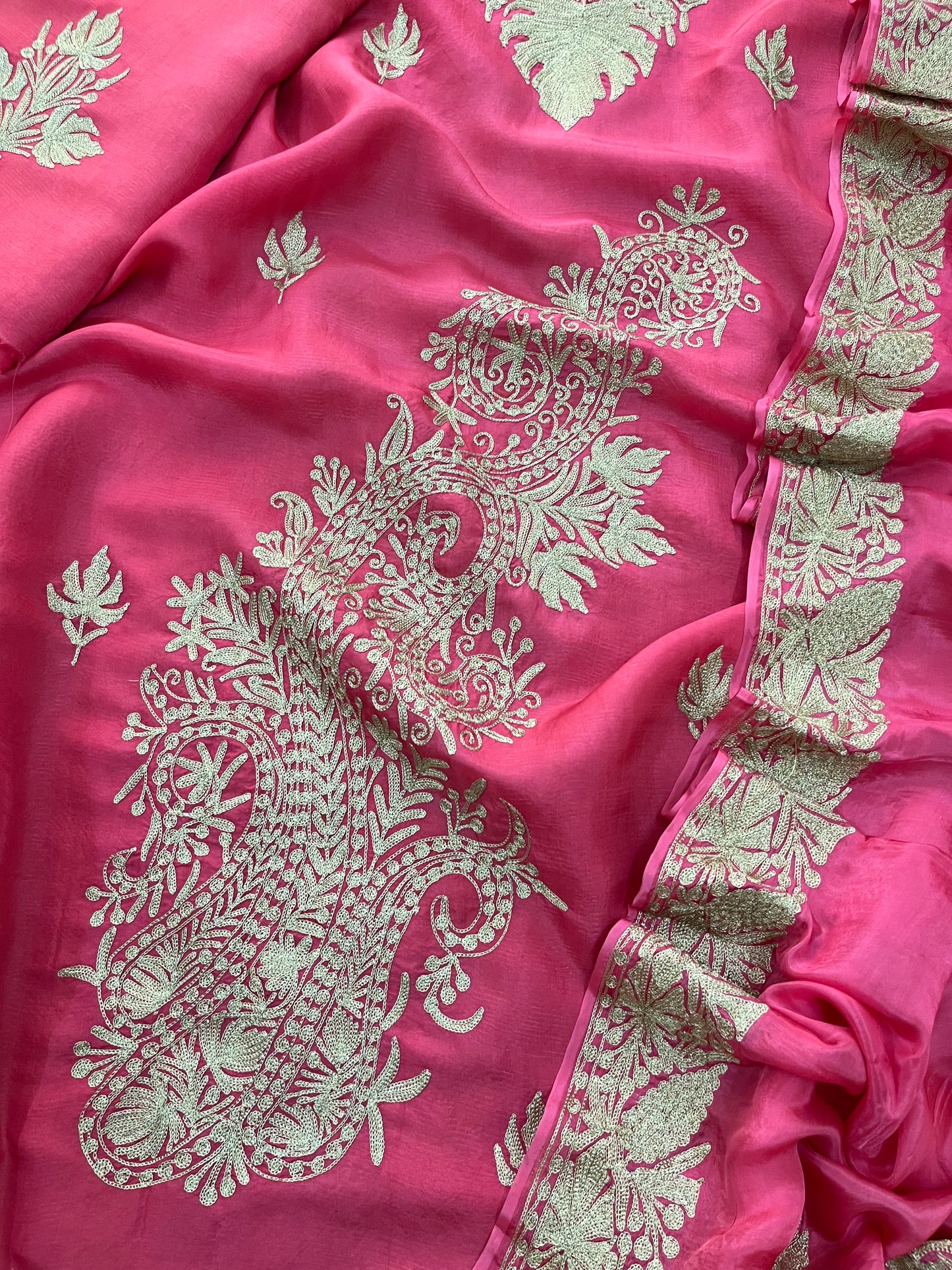 Pink Silk Tilla Embroidered Suit material