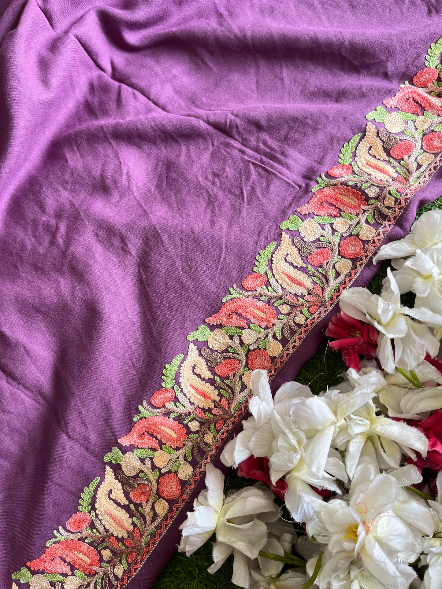 Lavender Rayon Cotton Kashmiri 3pc set