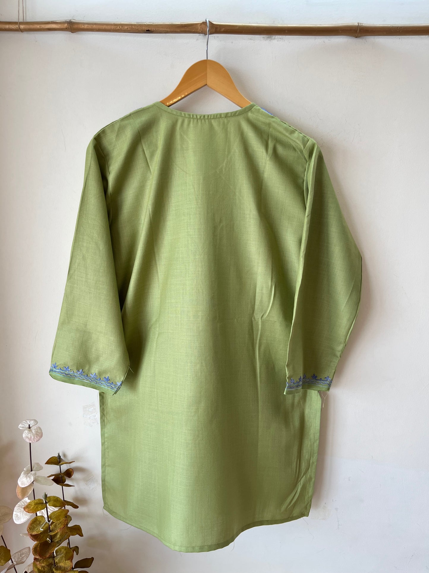 Green Cotton Aari Work Kurta