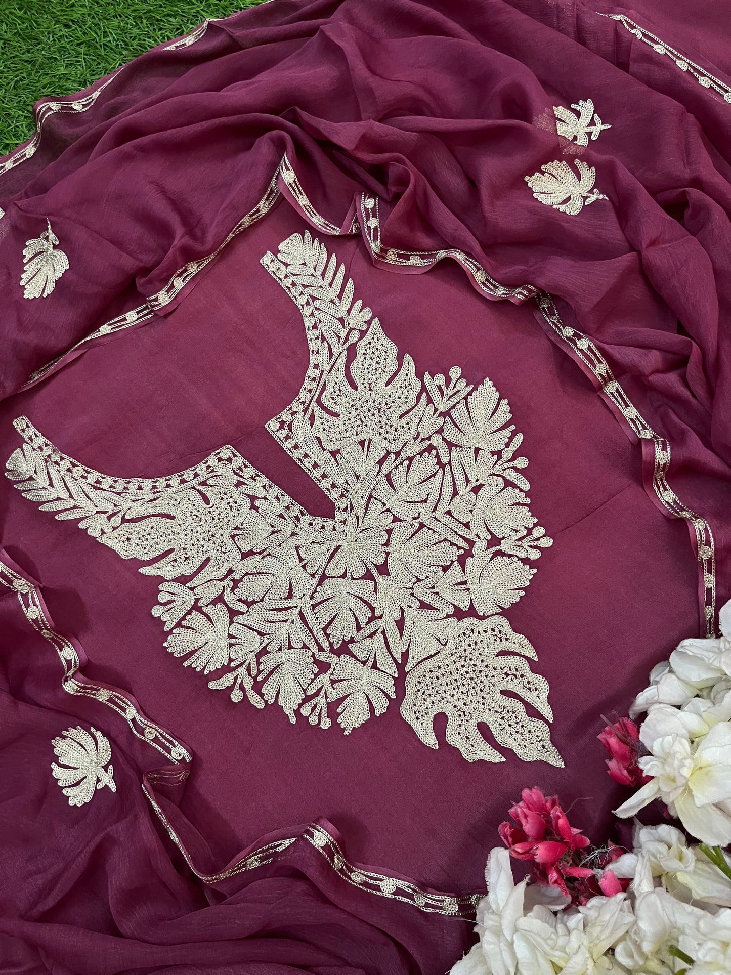 Sanam’ Onion Pink Silk Tilla Kashmiri Suit
