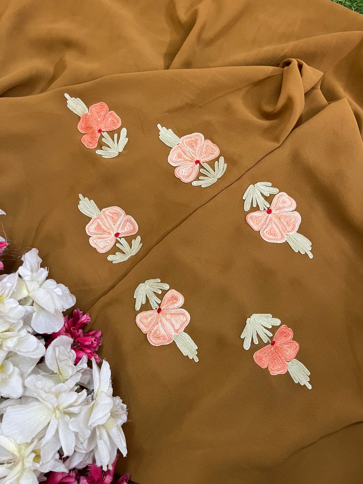 Coffee Brown Georgette 3 Pc Aari Embroidered Suit