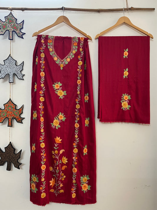 Blush Red Muslin Cotton Striped Sequin Pattern Unstitched Co-ord Set