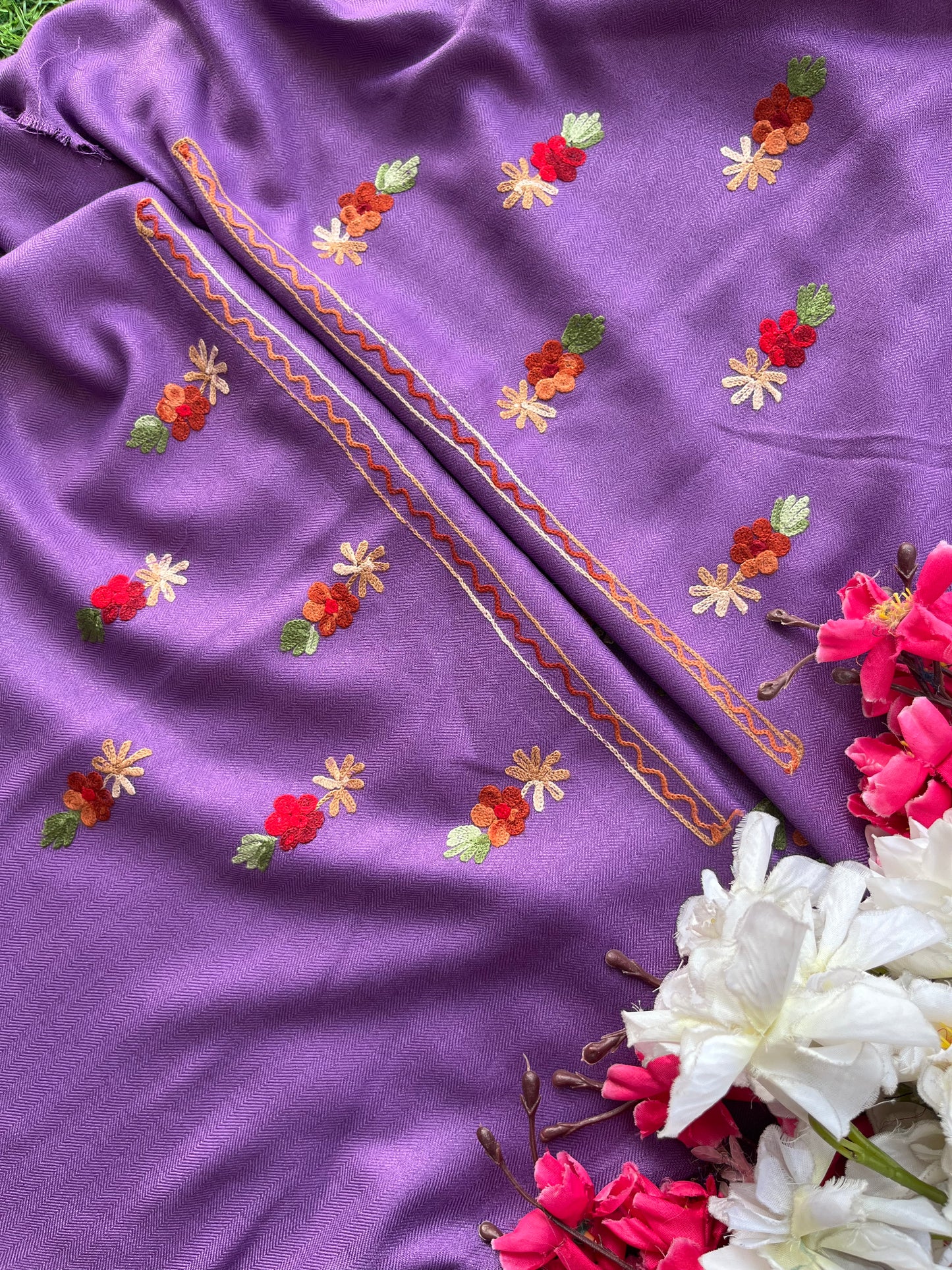 Lavender Woollen Aari Embroidered 3pc suit