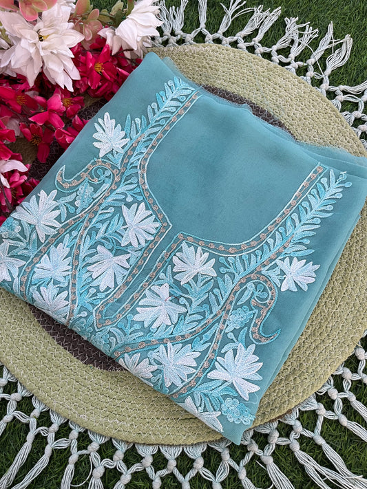 Pastel Blue Georgette Kashmiri Kurta Material