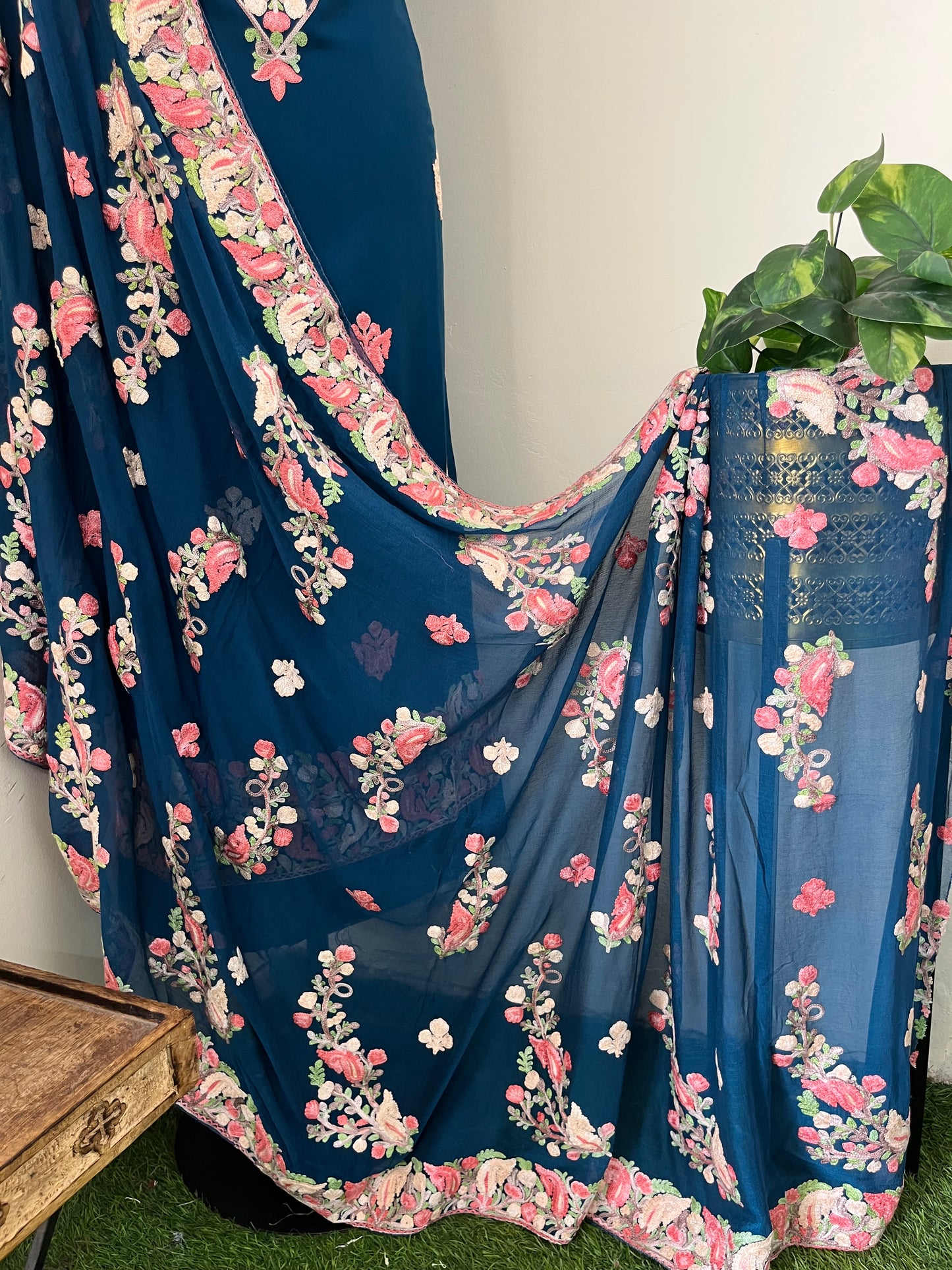 Blue Rayon Cotton Kashmiri 3pc set