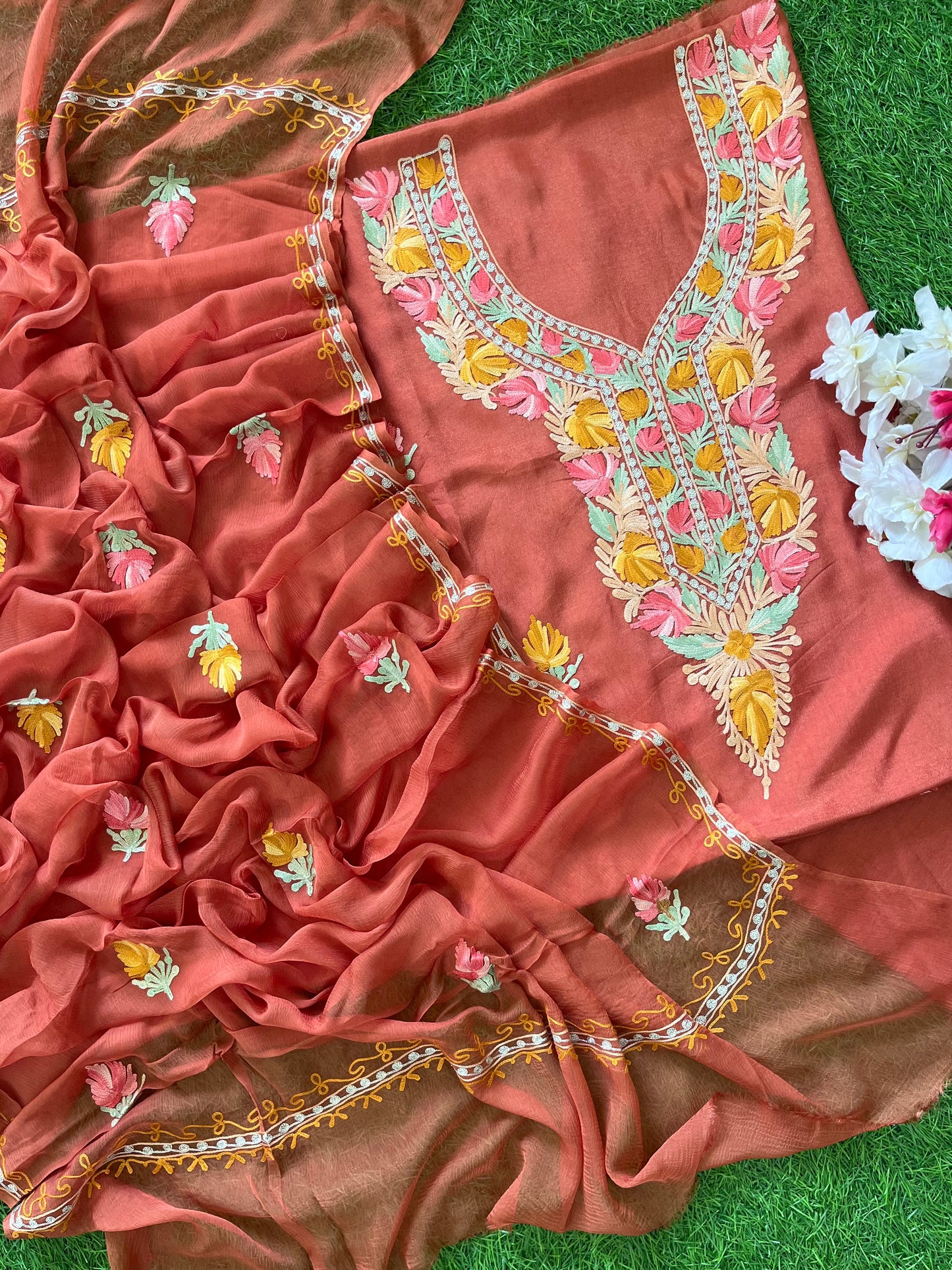 Rust Opada Silk Kashmiri Suit
