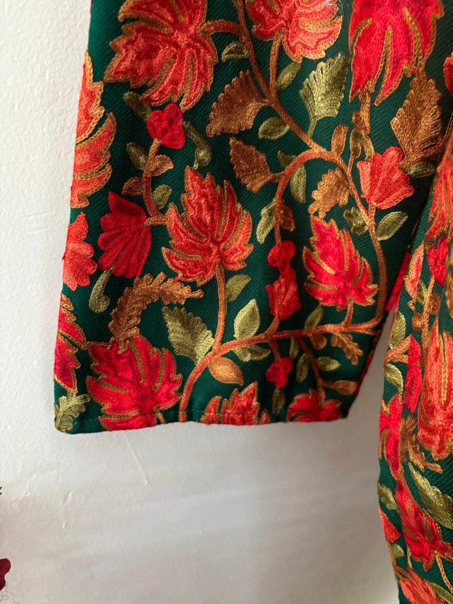 Bottle Green Aari Embroidered Pure Wool Jacket XXL