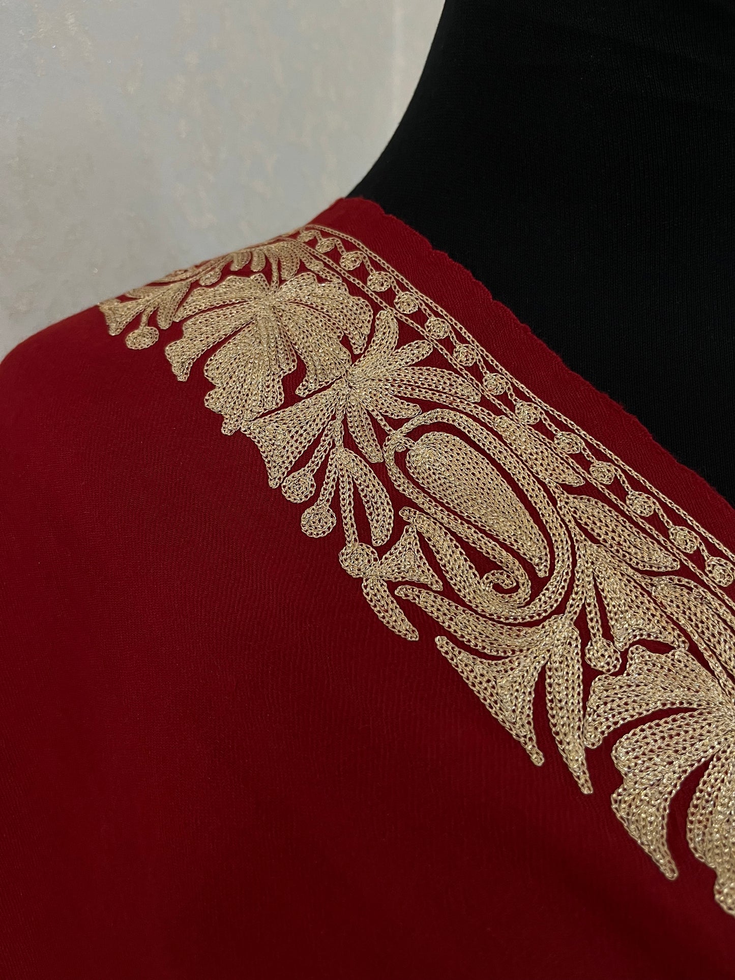 Maroon Semi Pashmina Tilla Embroidered stole