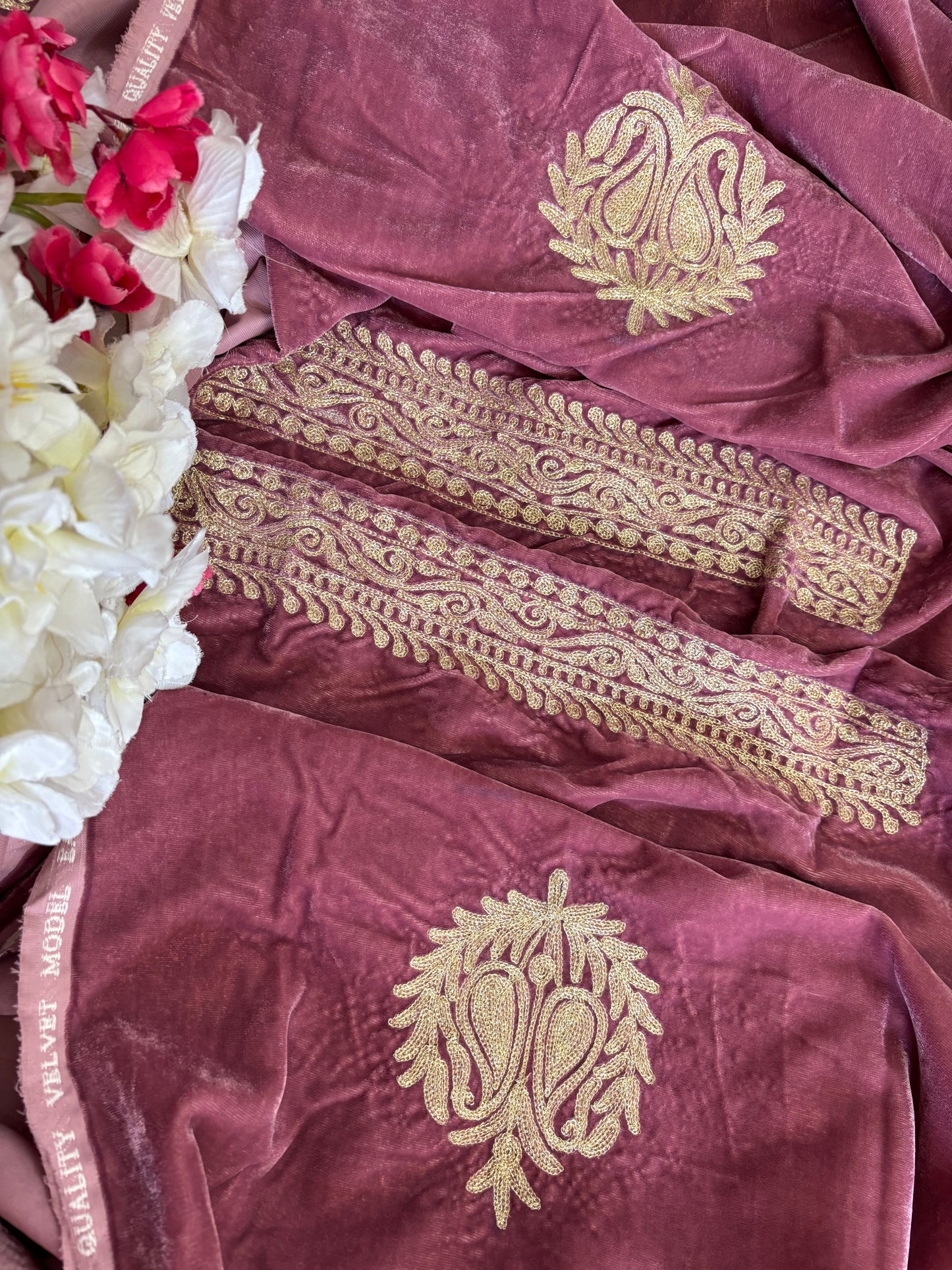 Rose Pink Tilla Embroidered Velvet 2pc Suit Material