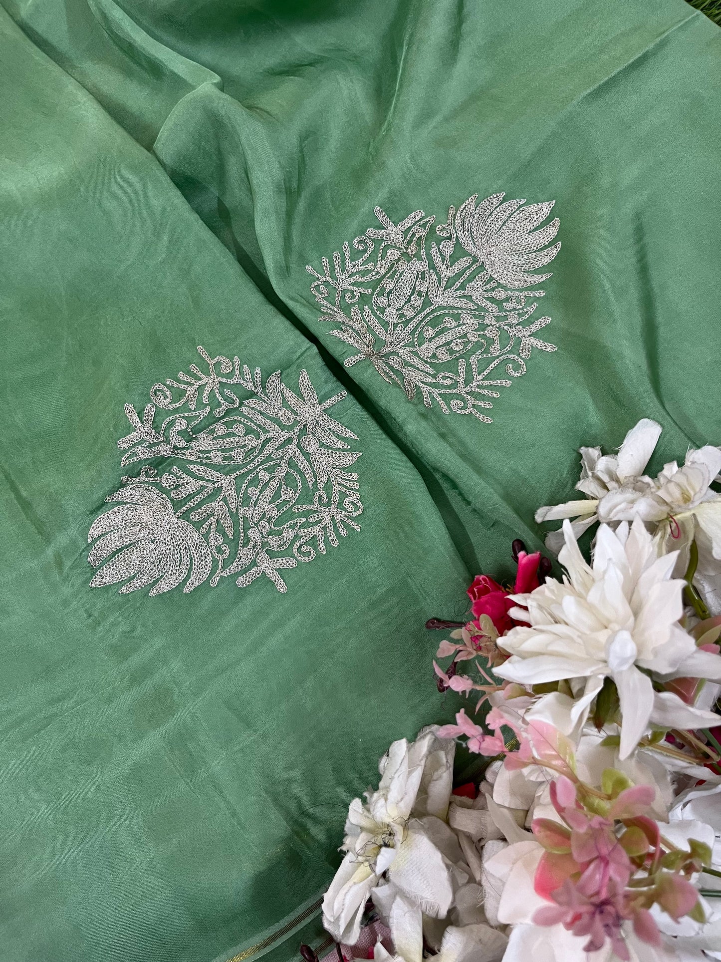 Pastel Green Silk Tilla Kashmiri Suit