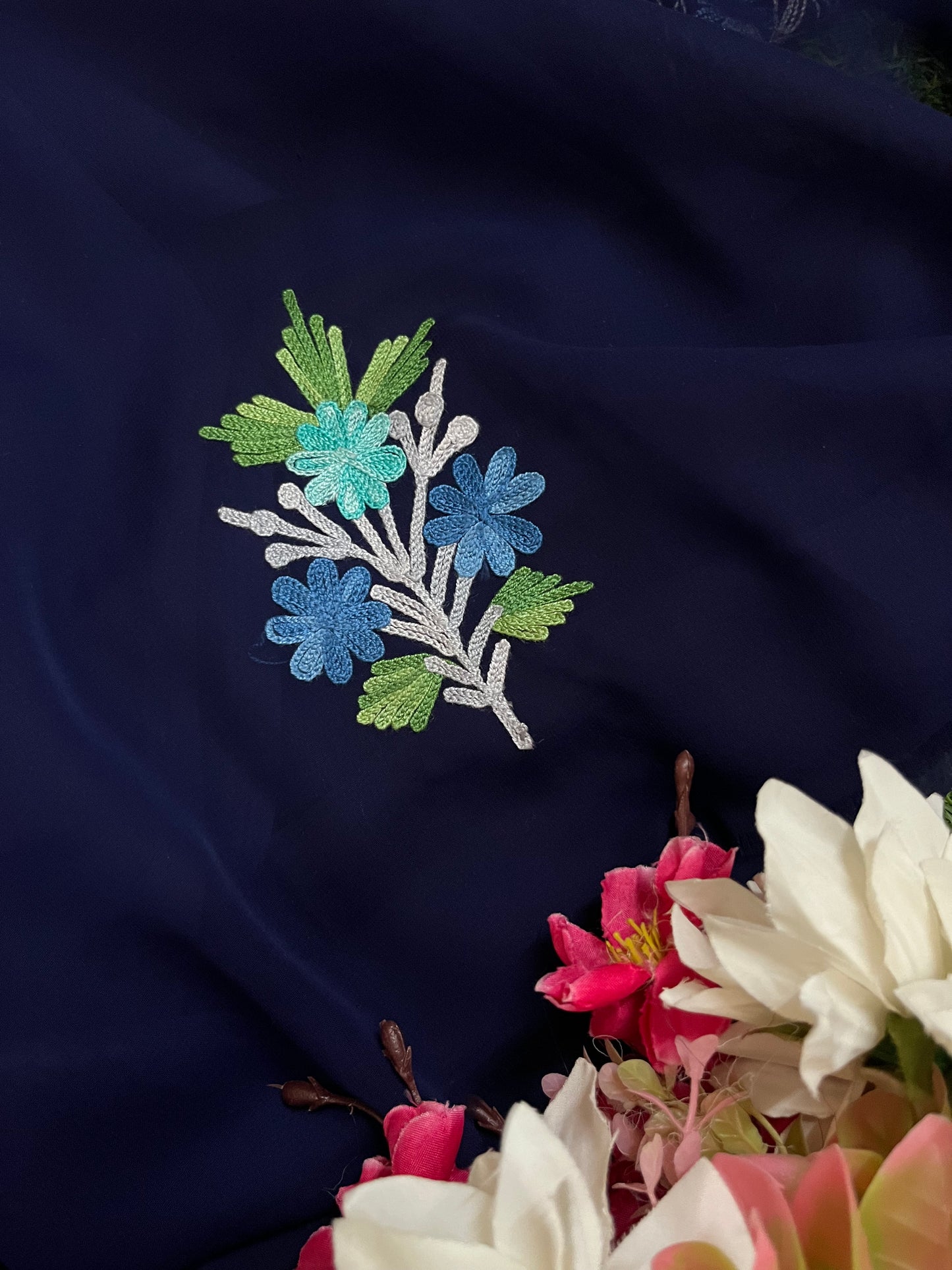Blue Georgette 3 Pc Aari Embroidered Suit Set