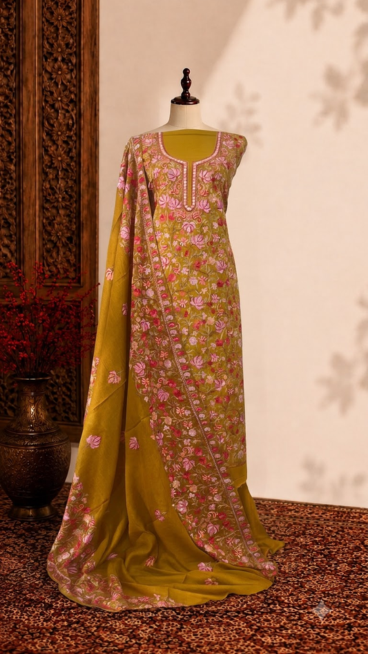 Golden Yellow Cotton Kashmiri Suit