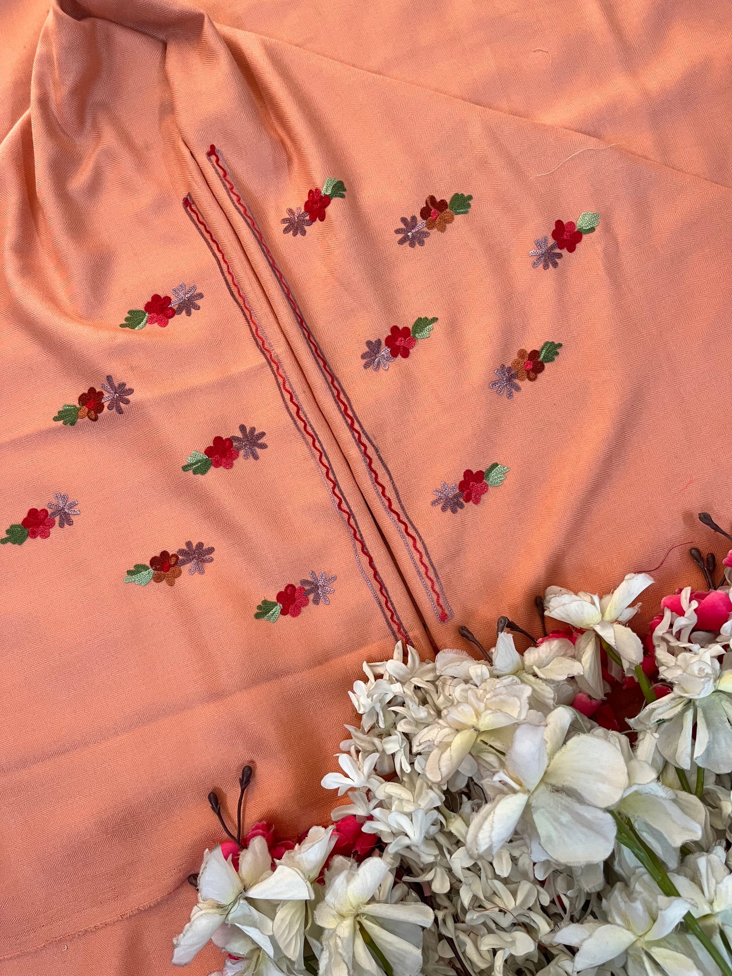 Peach Woollen Aari Embroidered 3pc suit