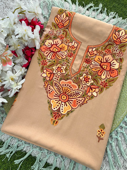 Beige Cotton Unstitched Cord Set