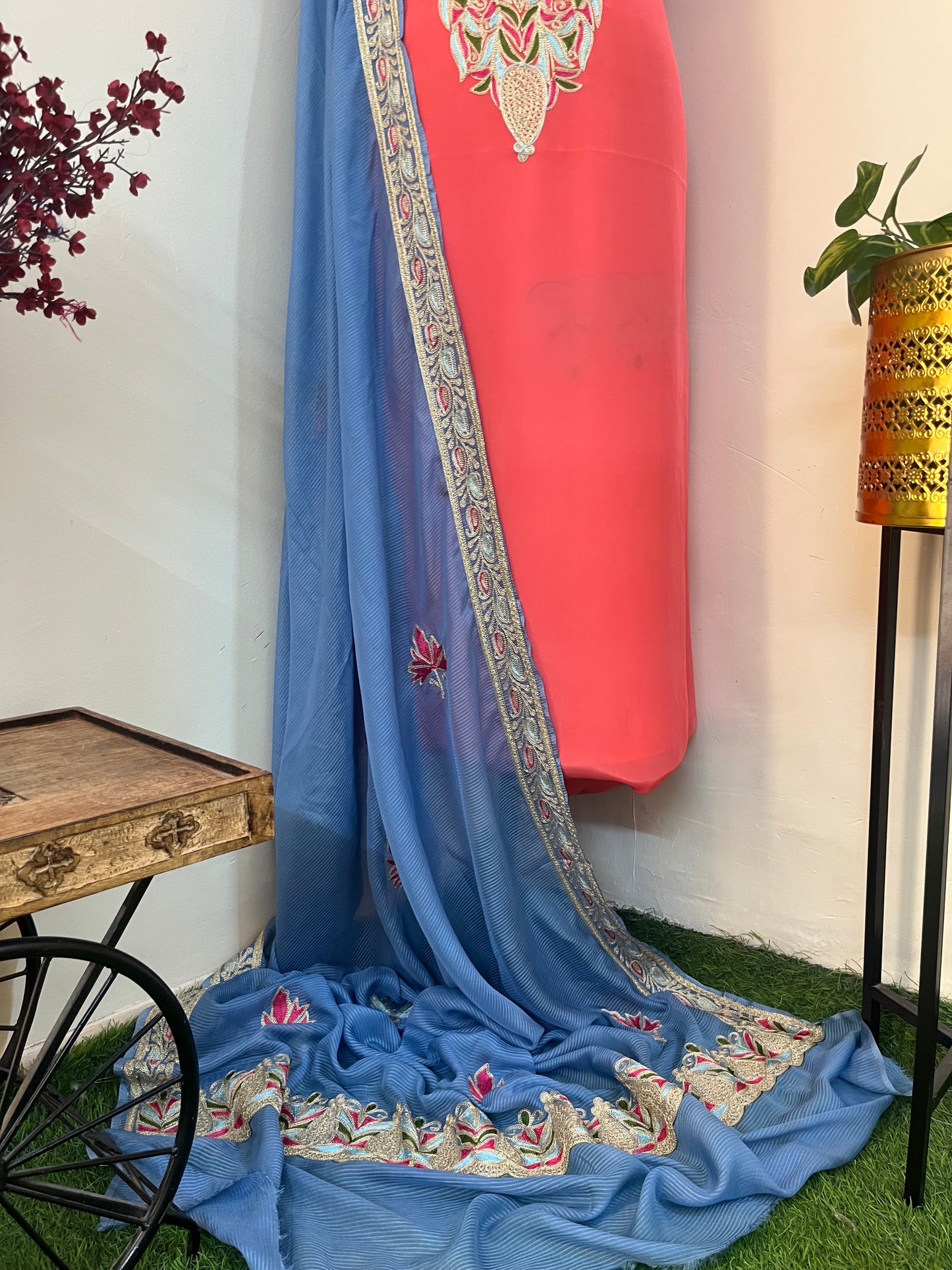 Kalaa’ Peach Crape Kashmiri Suit