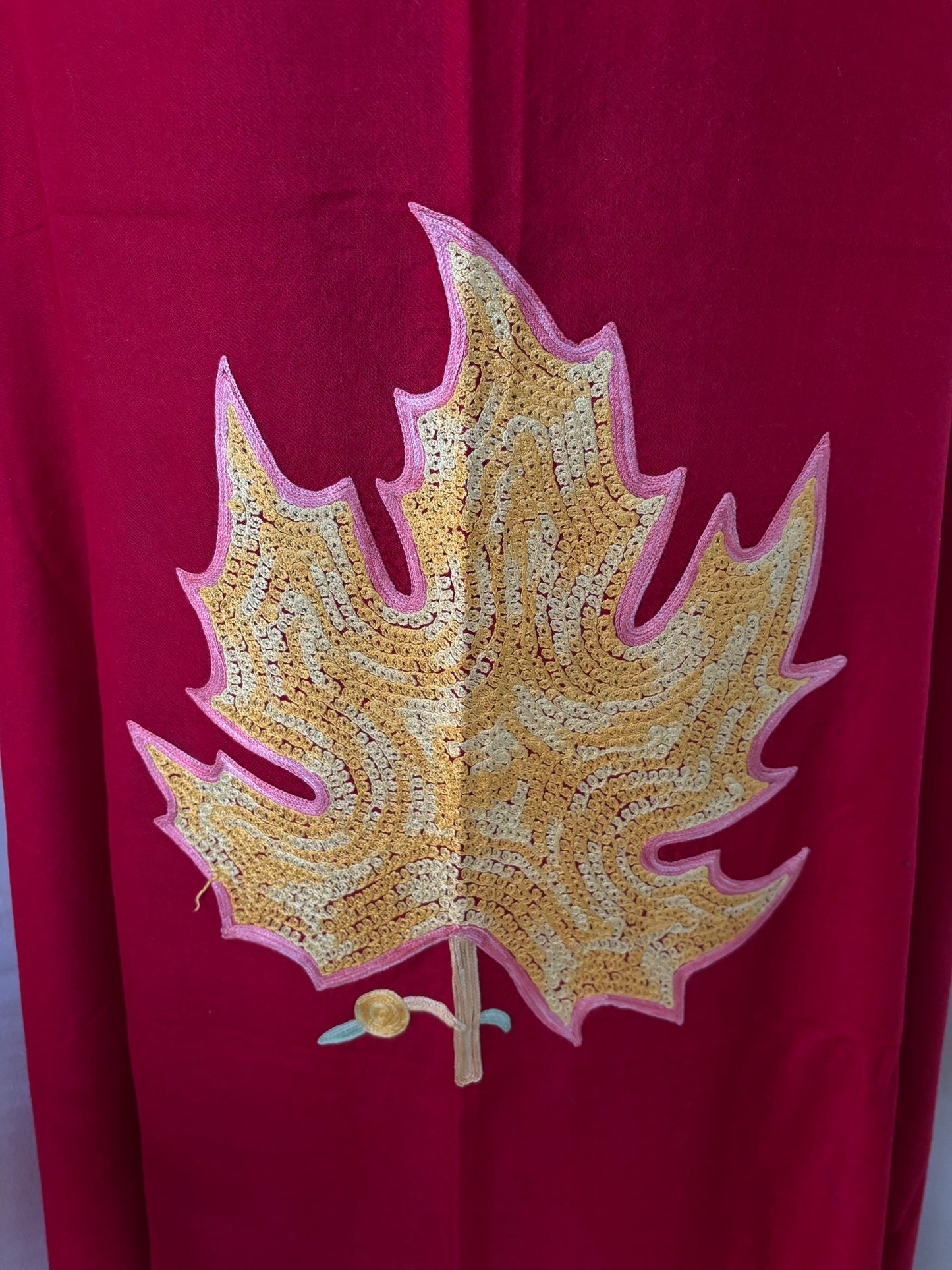 Red Aari Embroidered Pure Wool Cape