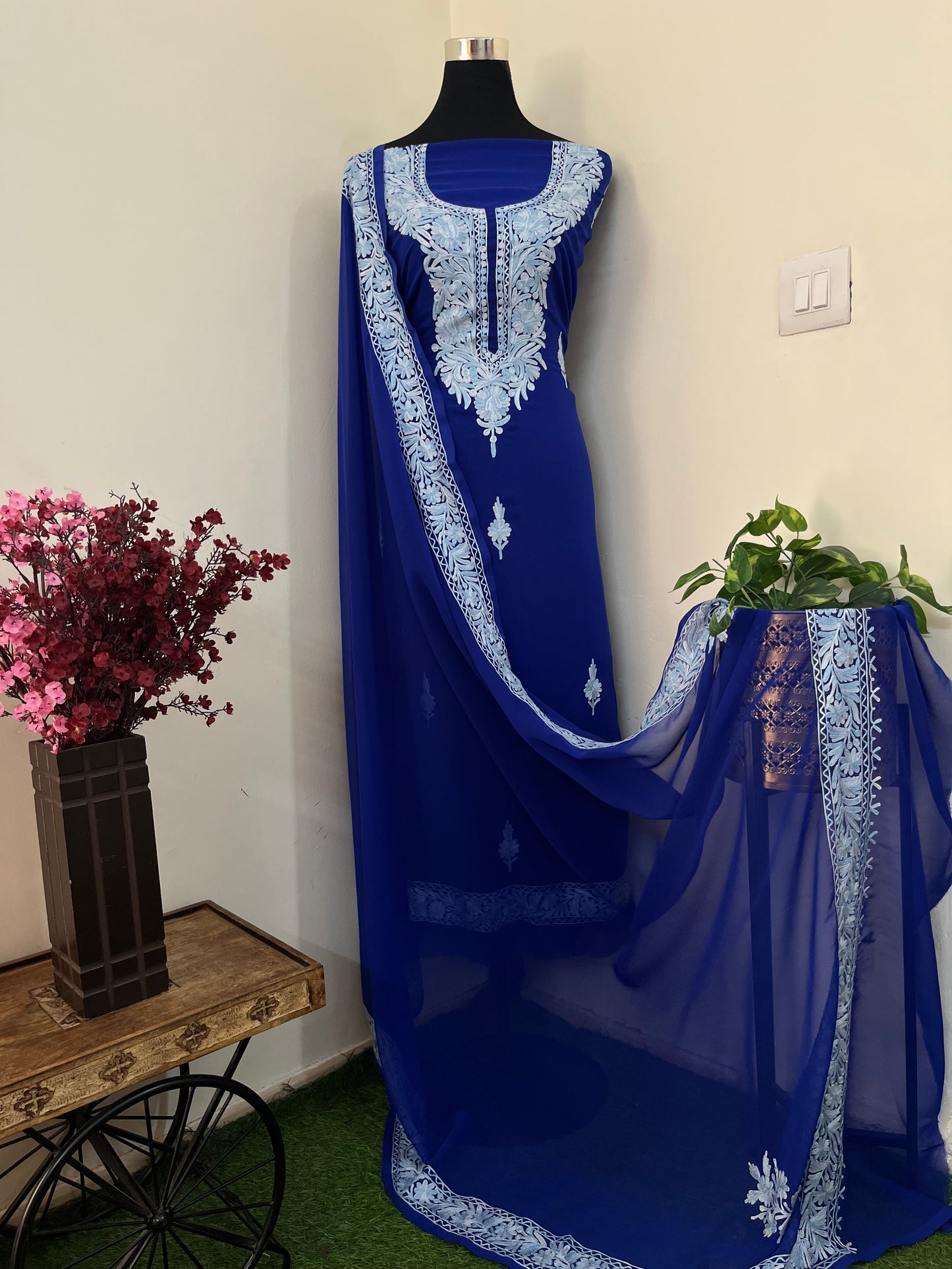 Electric Blue Georgette Kashmiri Suit