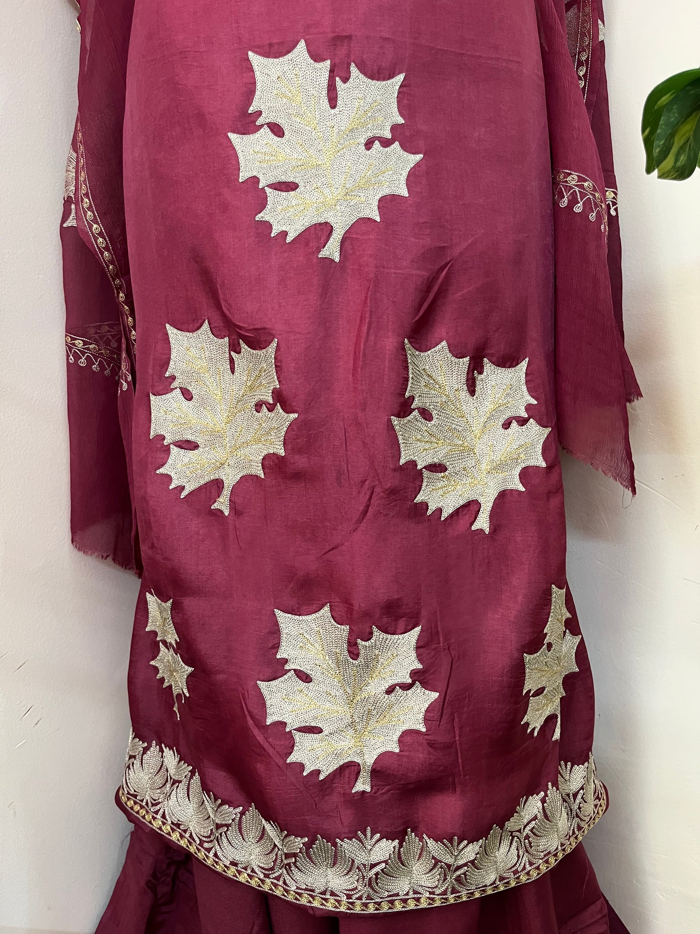 Red Sanam’ Tilla Embroidered Suit material