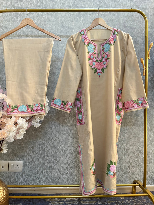 Beige Cotton Pheran Set