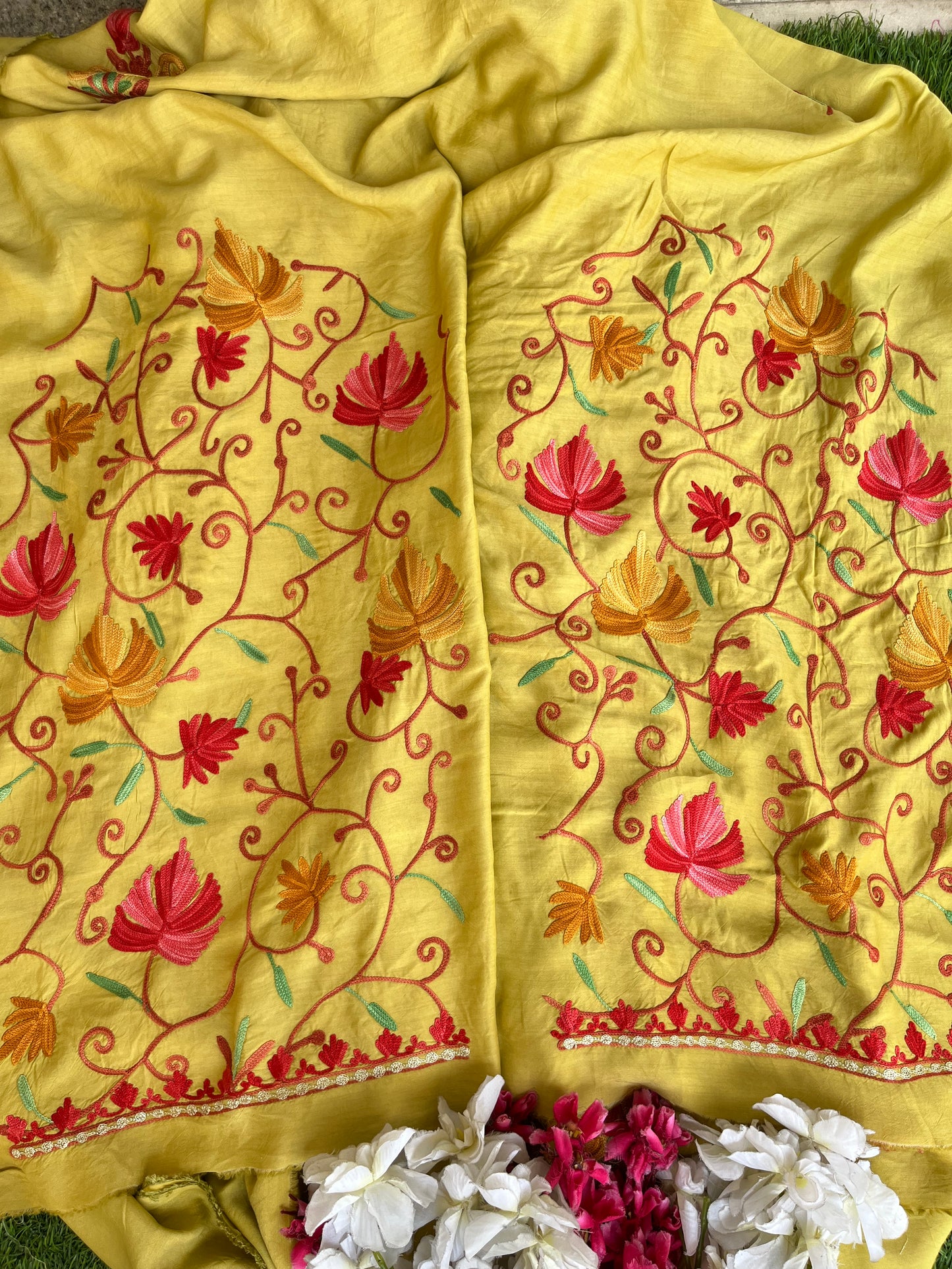 Soft Green Muslin Cotton Jaal Sleeves Kashmiri 3pc Suit