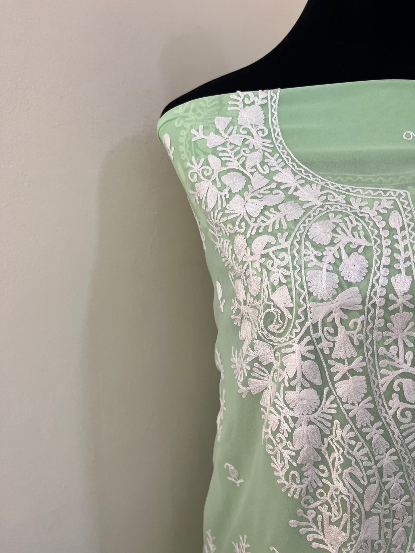 Tea Green Georgette Kashmiri Unstitched Kurta Material