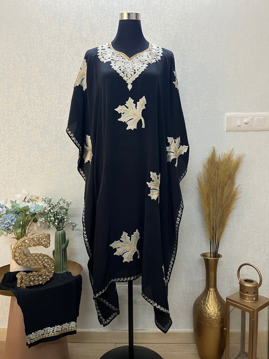 Black Crape Kashmiri Kaftan Set