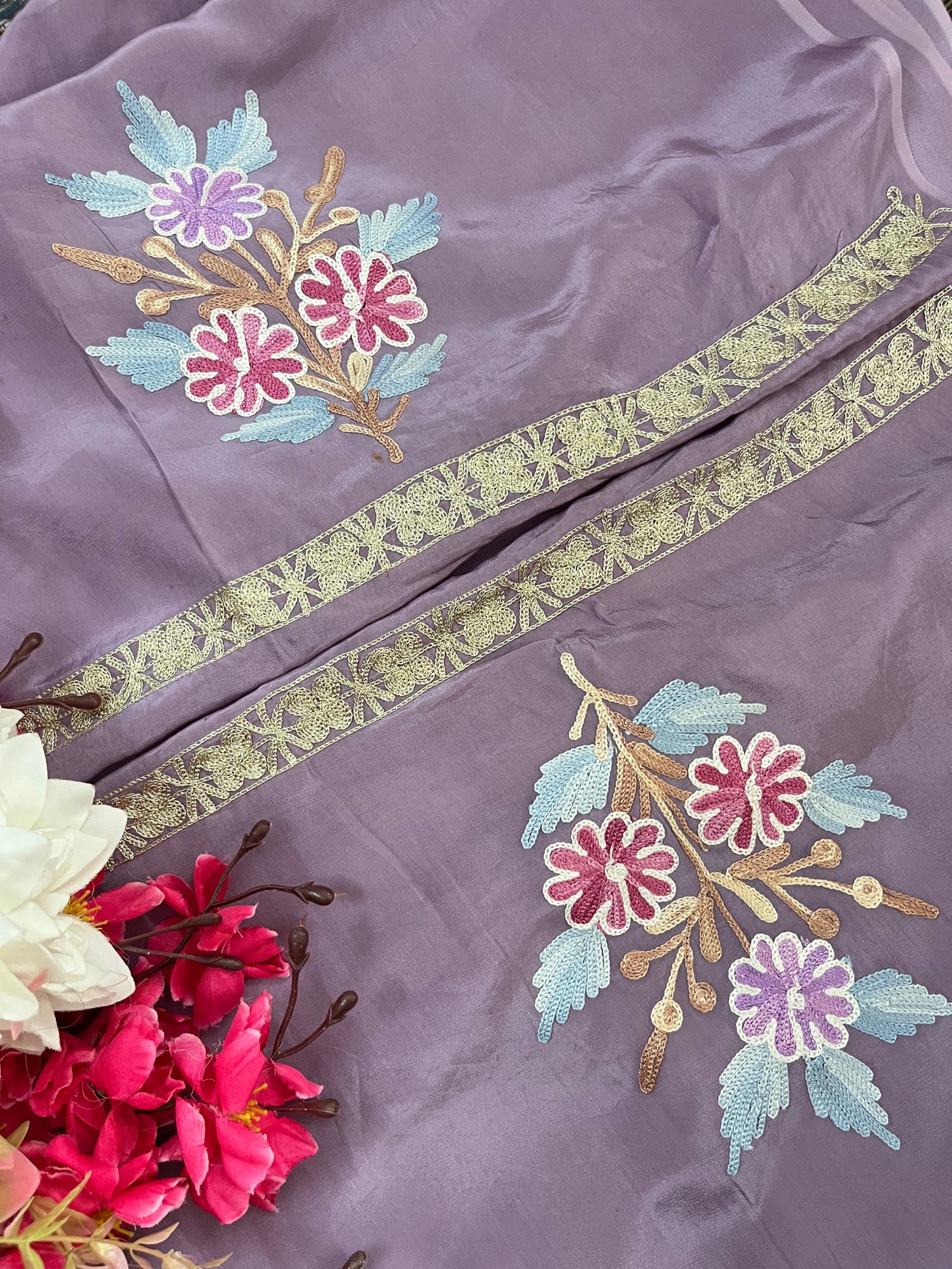 Lilac Kalaa Crape Kashmiri Suit