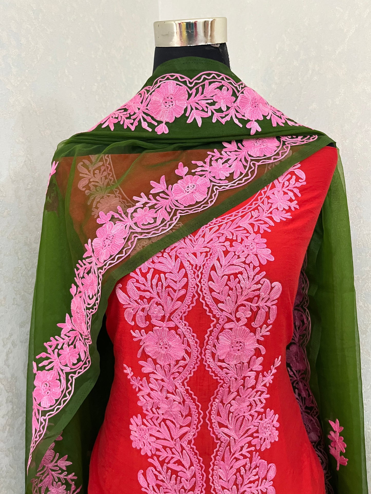 Red Chanderi Silk Kashmiri Suit