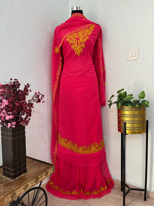 Georgette Pink 3 Pc Aari Embroidered Suit Set