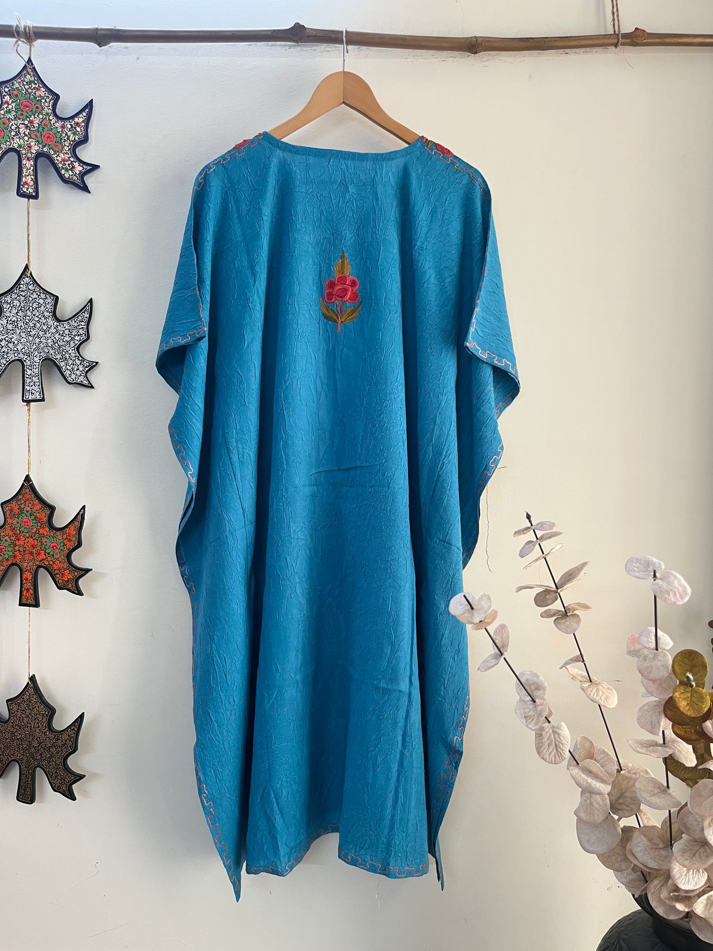 Crush Cotton Sky Blue Aari embroidered Kaftan