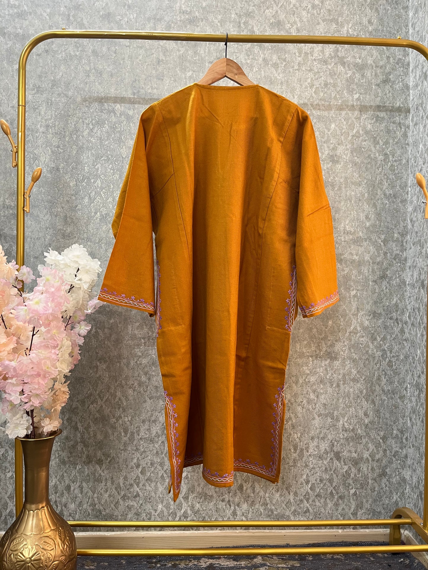 Mustard Aari Embroidered Wool Pheran