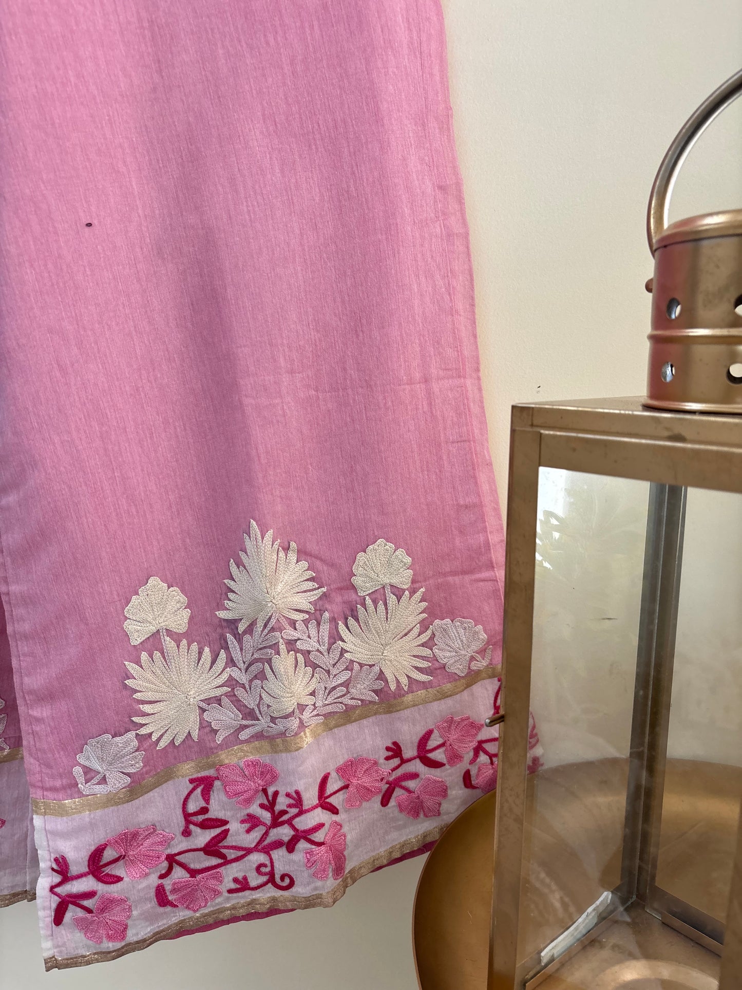 Women Pink Flared Aari Embroidered Palazzos
