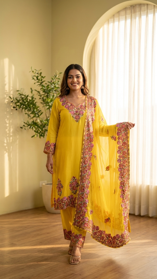 Gold Cotton Stitched Co-ord Set with dupatta (42)