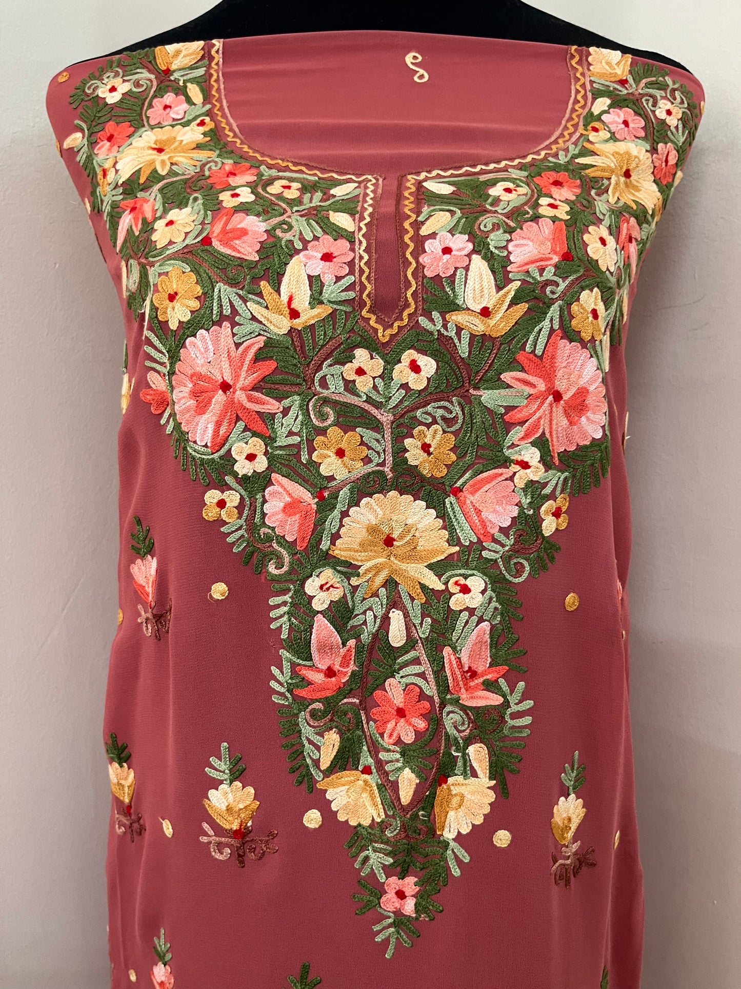 Blush Red Georgette Kashmiri Kurta Material