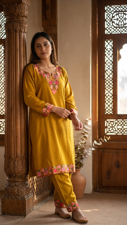 Mustard Cotton Cord Set (Free Size/ XL)