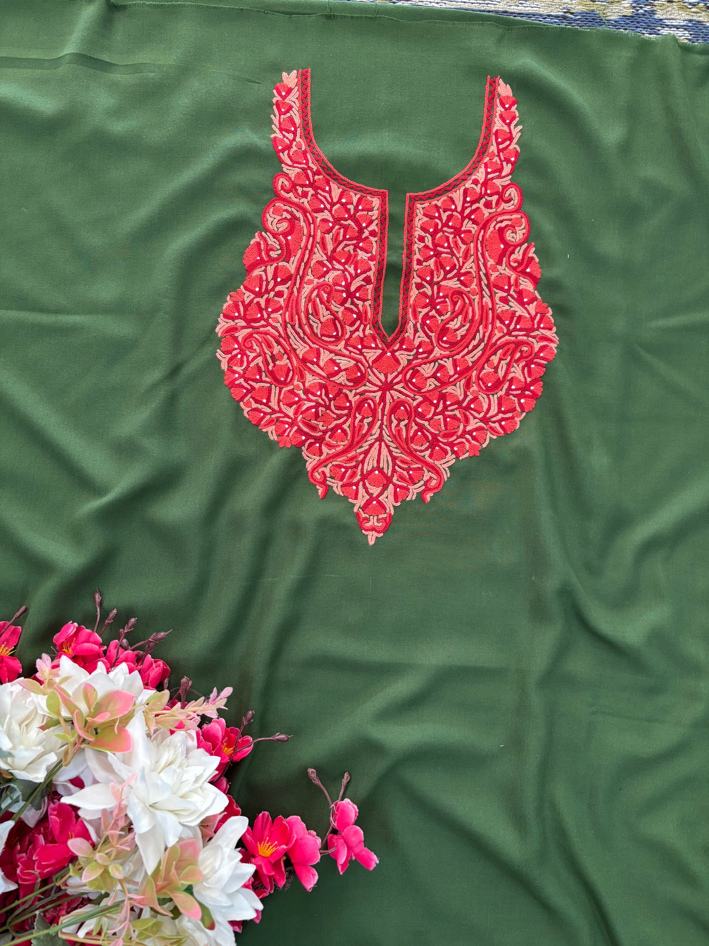 Green Cotton Cord Set (Hand Embroidered)